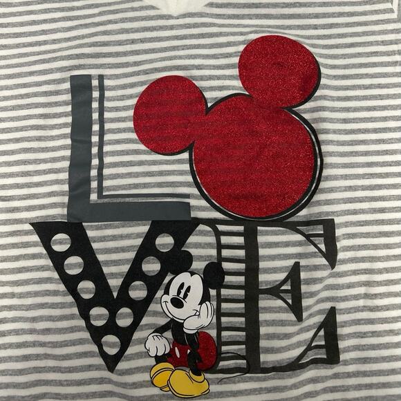 Disney Store | Women’s Mickey “LOVE” Gray Strip T-Shirt | Size XXL - Picture 2 of 3